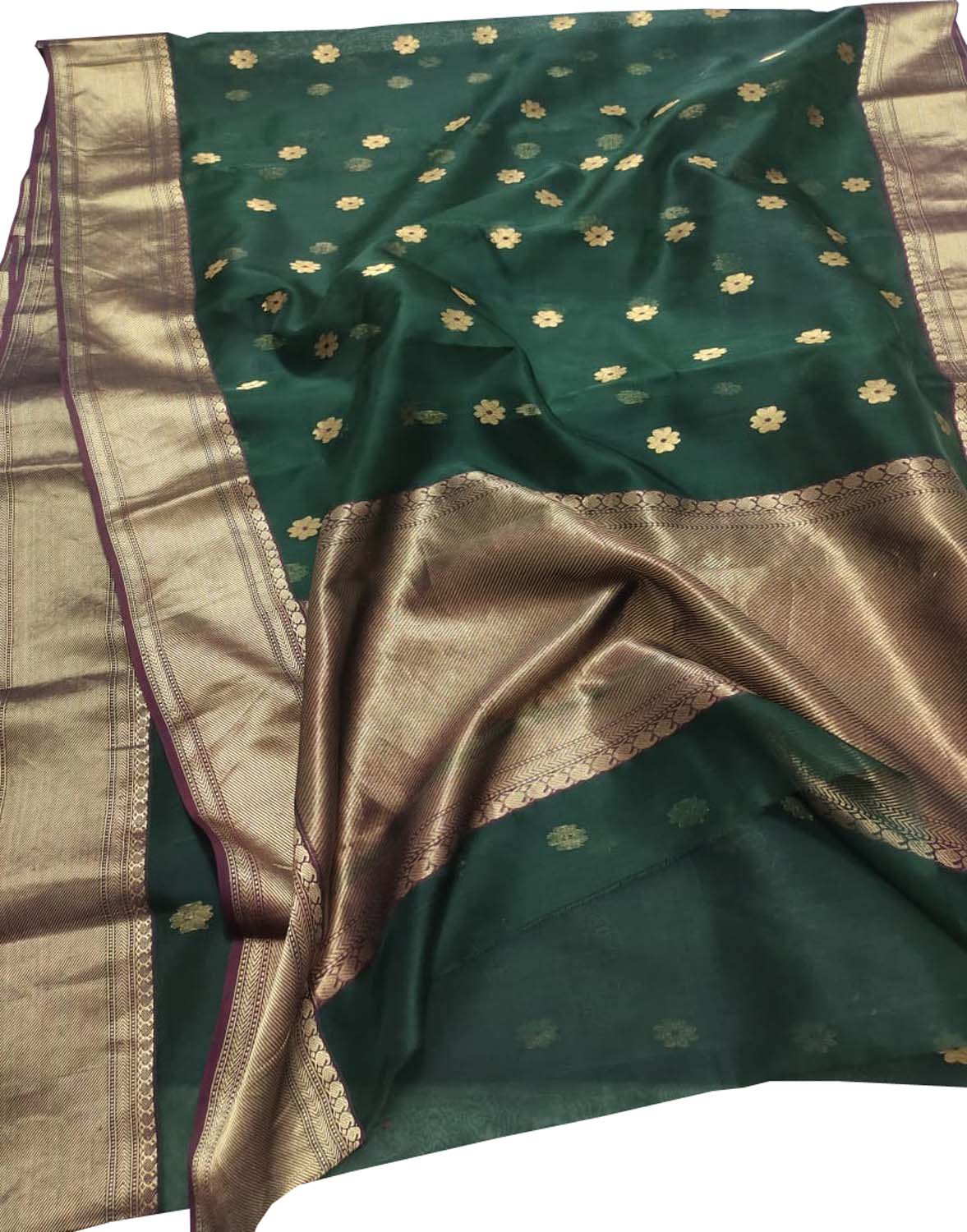 Ethically made Green Chanderi Handloom Silk Saree - Luxurion World
