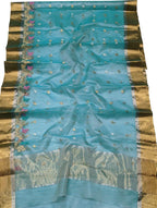 Blue Chanderi Handloom Pure Katan Silk Saree - Luxurion World
