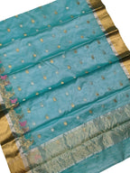 Blue Chanderi Handloom Pure Katan Silk Saree - Luxurion World