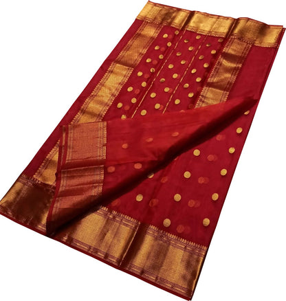 Exquisite Red Chanderi Handloom Pure Katan Silk Saree - Luxurion World