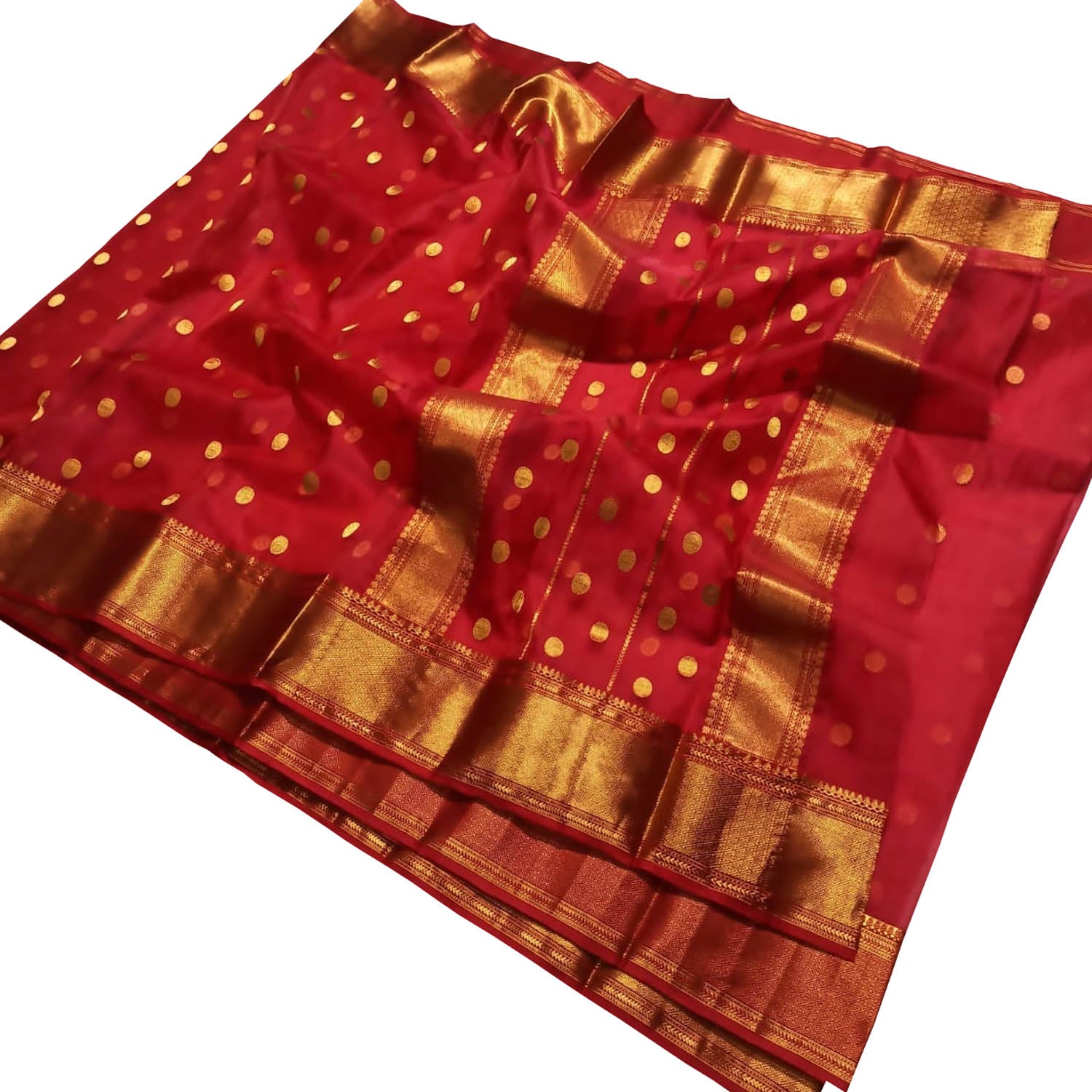 Exquisite Red Chanderi Handloom Pure Katan Silk Saree - Luxurion World