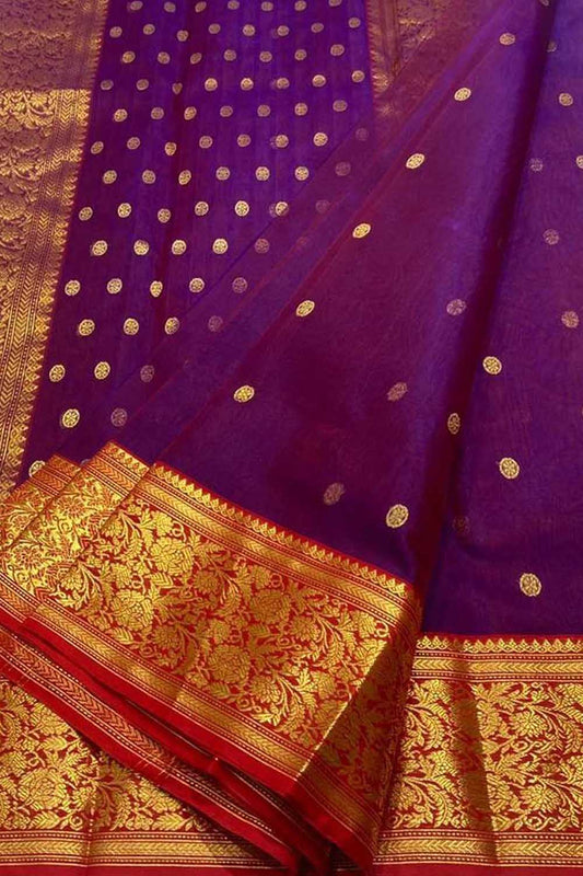 Exquisite Purple Chanderi Handloom Silk Saree - Luxurion World