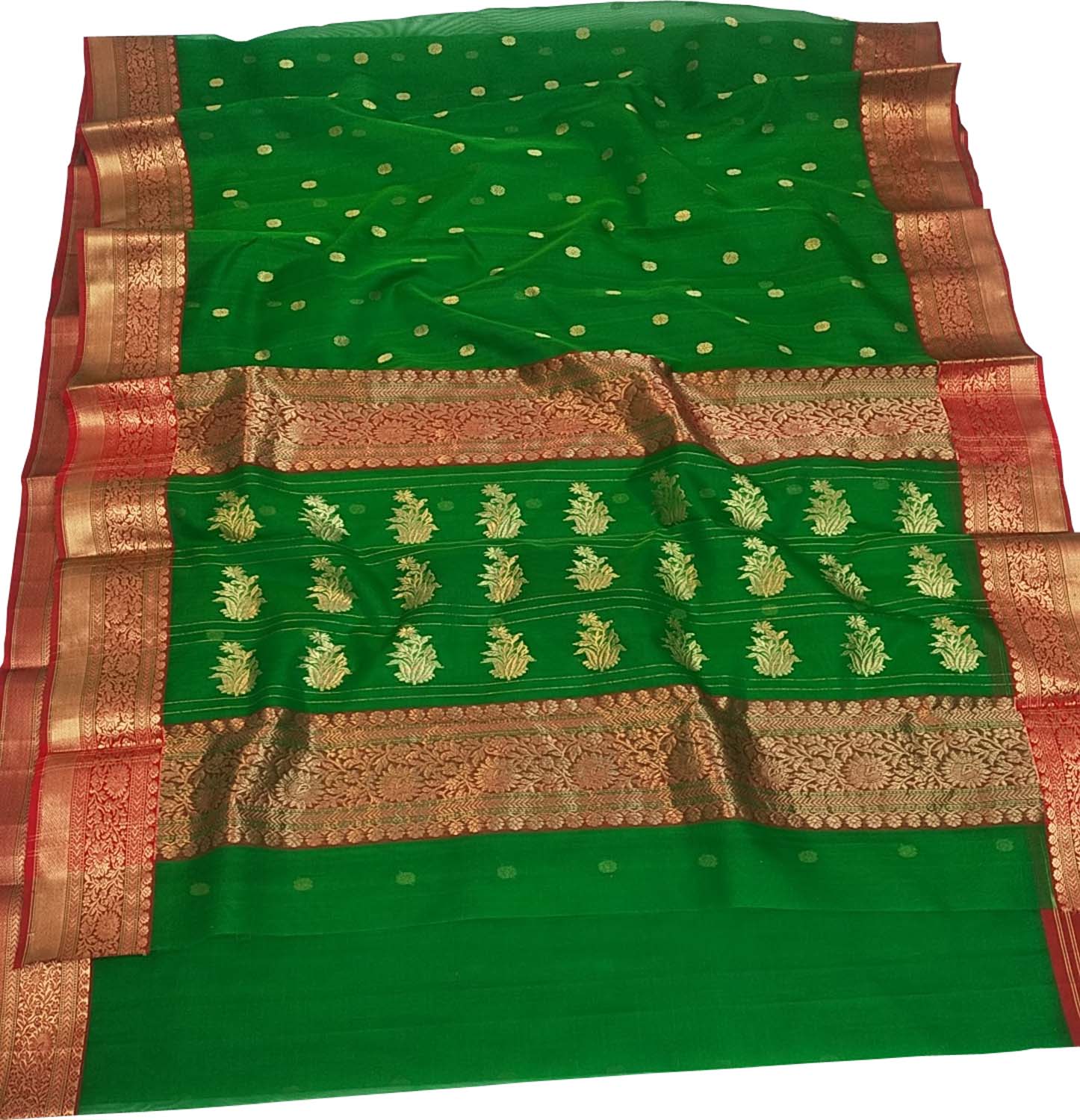 Green Chanderi Handloom Pure Katan Silk Saree - Luxurion World
