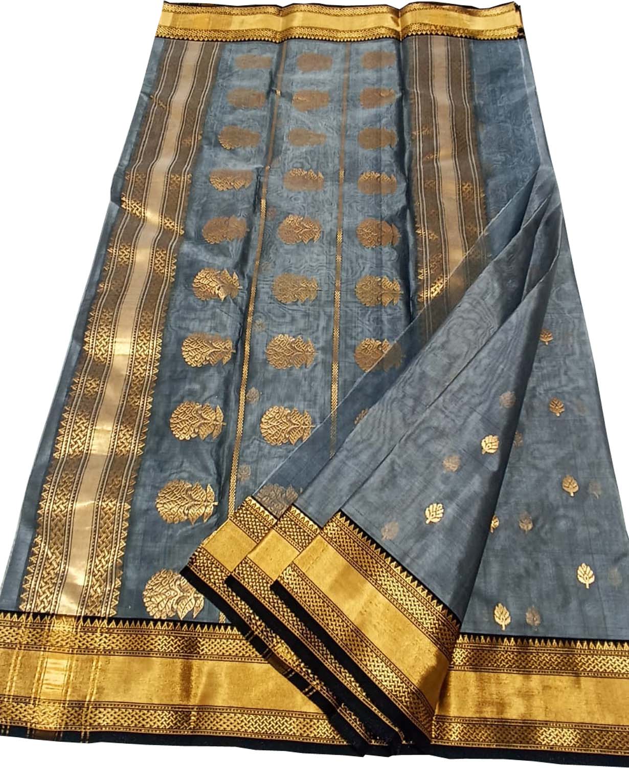 Elegant Grey Chanderi Handloom Silk Saree - Luxurion World