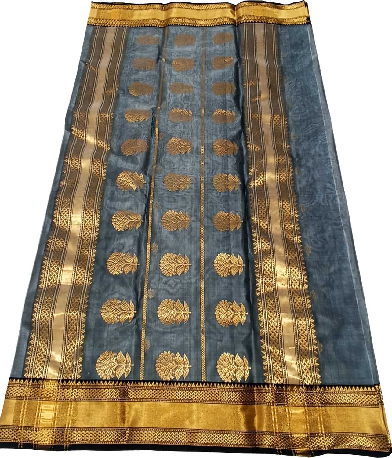 Elegant Grey Chanderi Handloom Silk Saree - Luxurion World
