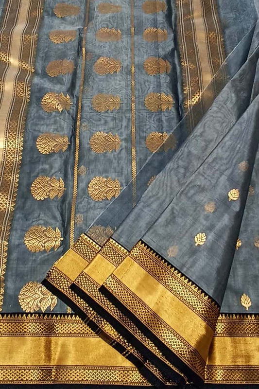 Elegant Grey Chanderi Handloom Silk Saree - Luxurion World