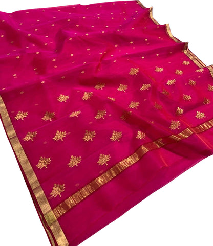 Stunning Pink Chanderi Handloom Silk Saree - Luxurion World