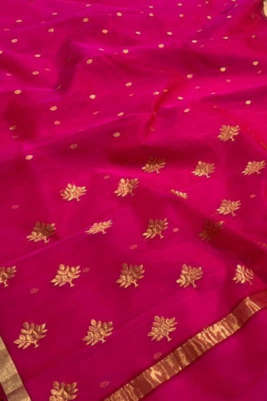 Stunning Pink Chanderi Handloom Silk Saree