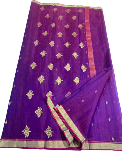Elegant Purple Chanderi Silk Saree: Handloom Katan Silk - Luxurion World