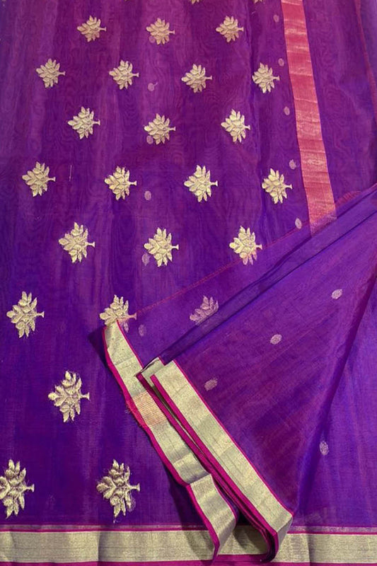 Elegant Purple Chanderi Silk Saree: Handloom Katan Silk - Luxurion World