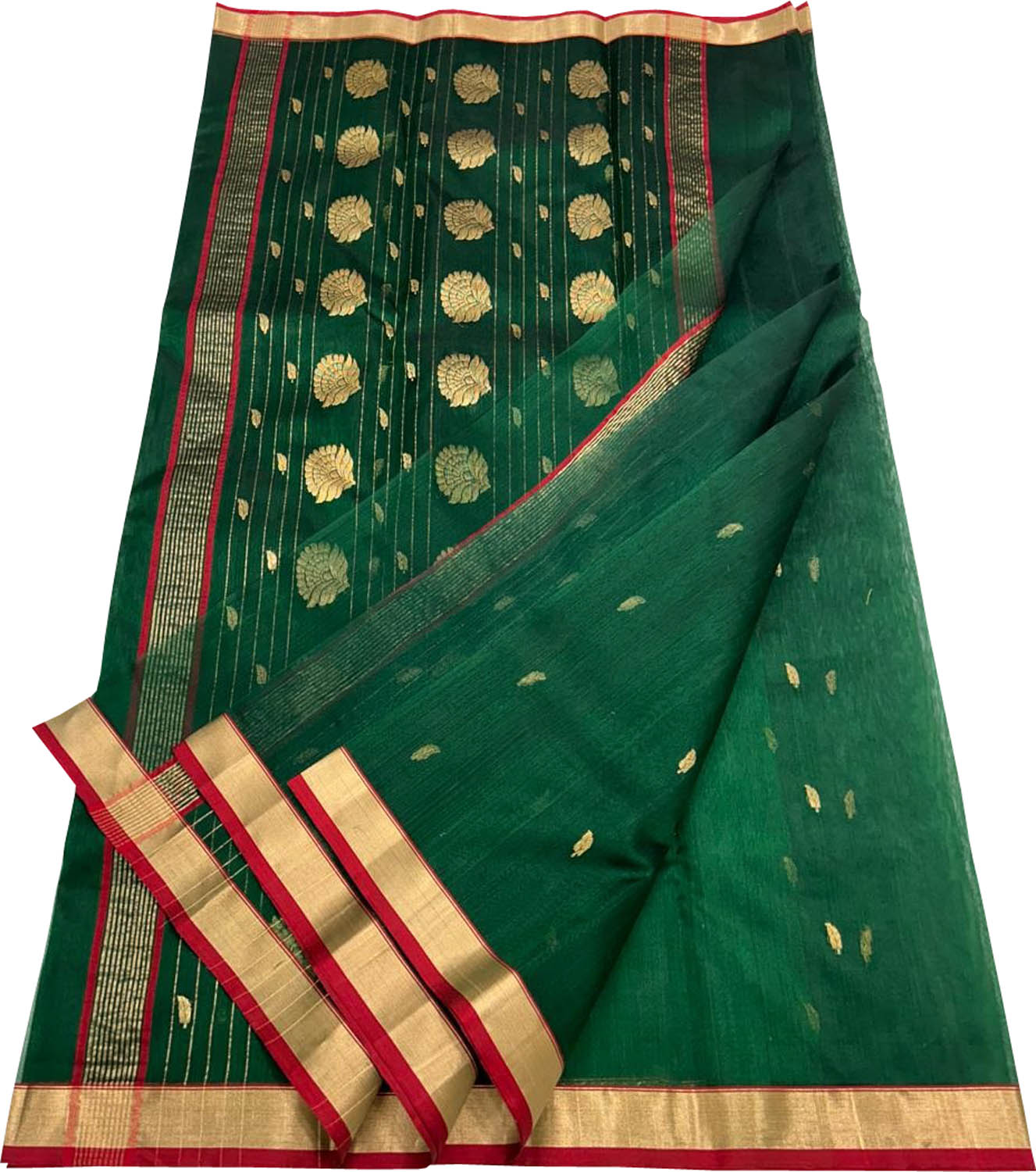 Green Chanderi Handloom Pure Katan Silk Saree - Luxurion World
