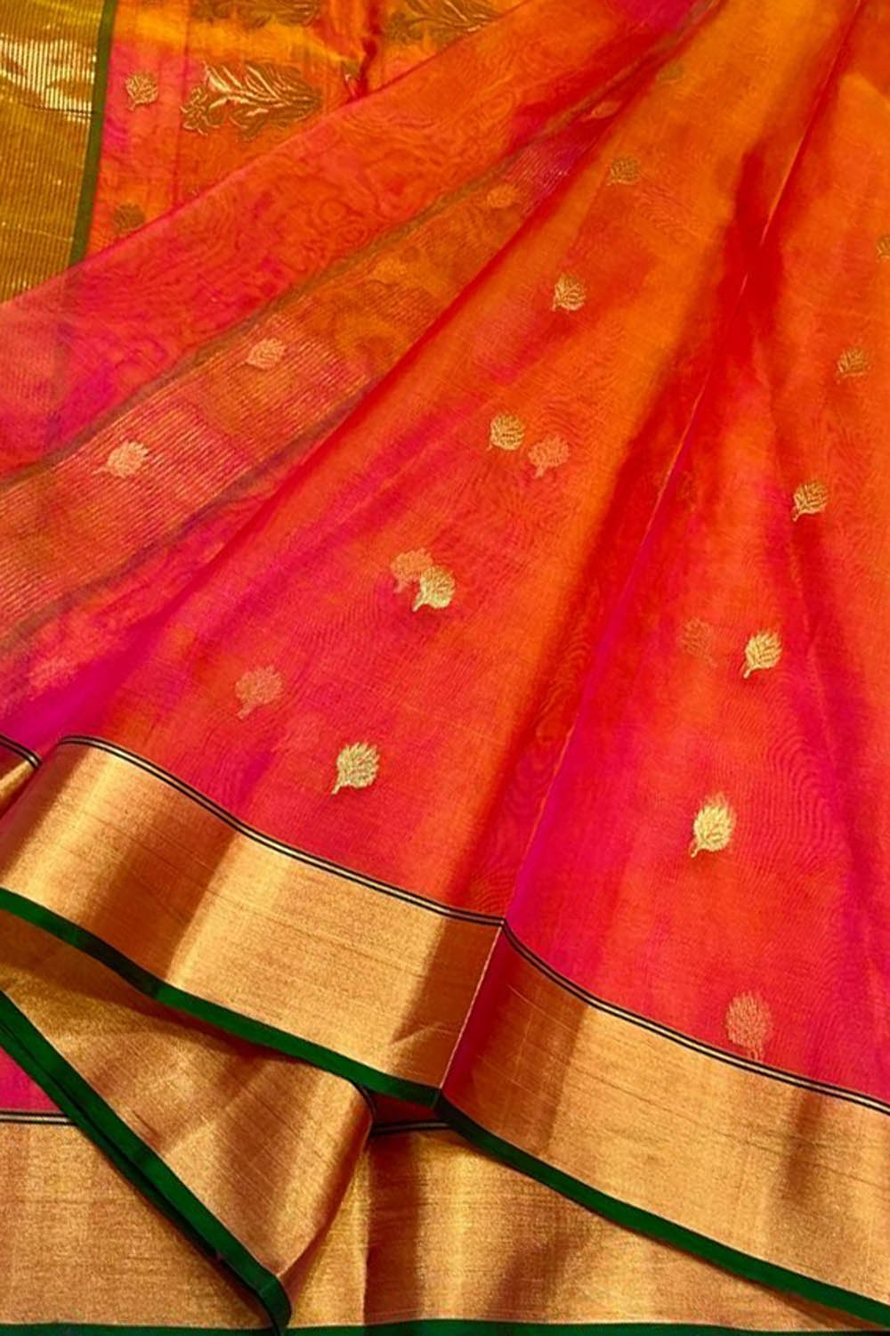 Vibrant Pink & Orange Chanderi Silk Saree - Luxurion World