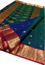 Green Chanderi Handloom Pure Katan Silk Saree - Elegant and Luxurious - Luxurion World