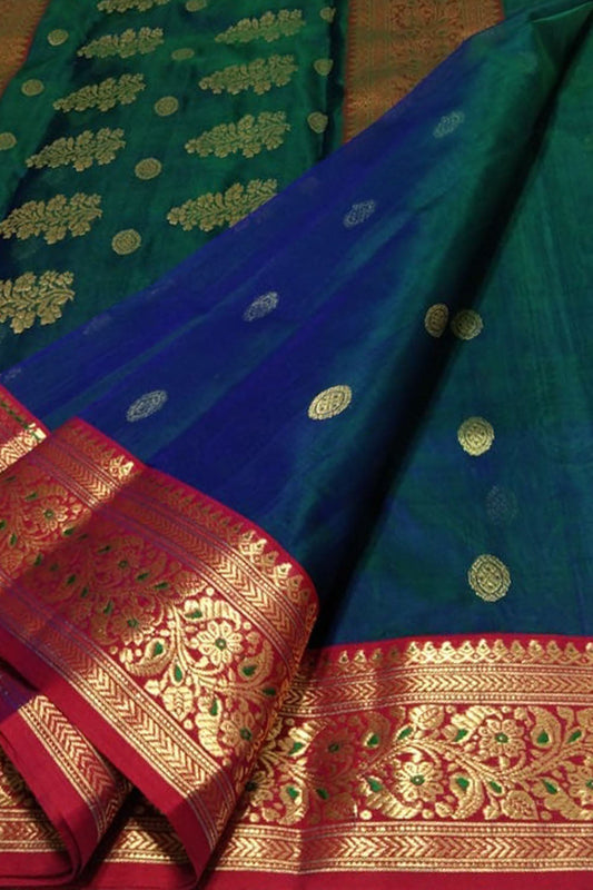 Green Chanderi Handloom Pure Katan Silk Saree - Elegant and Luxurious - Luxurion World