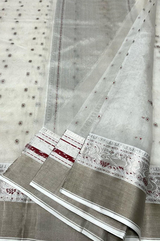 Elegant Off White Chanderi Silk Saree - Luxurion World