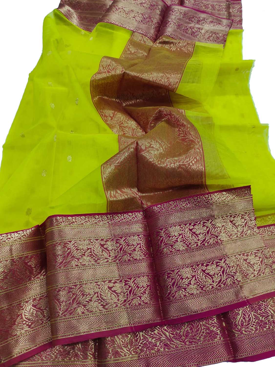 Green Chanderi Handloom Pure Katan Silk Saree - Luxurion World