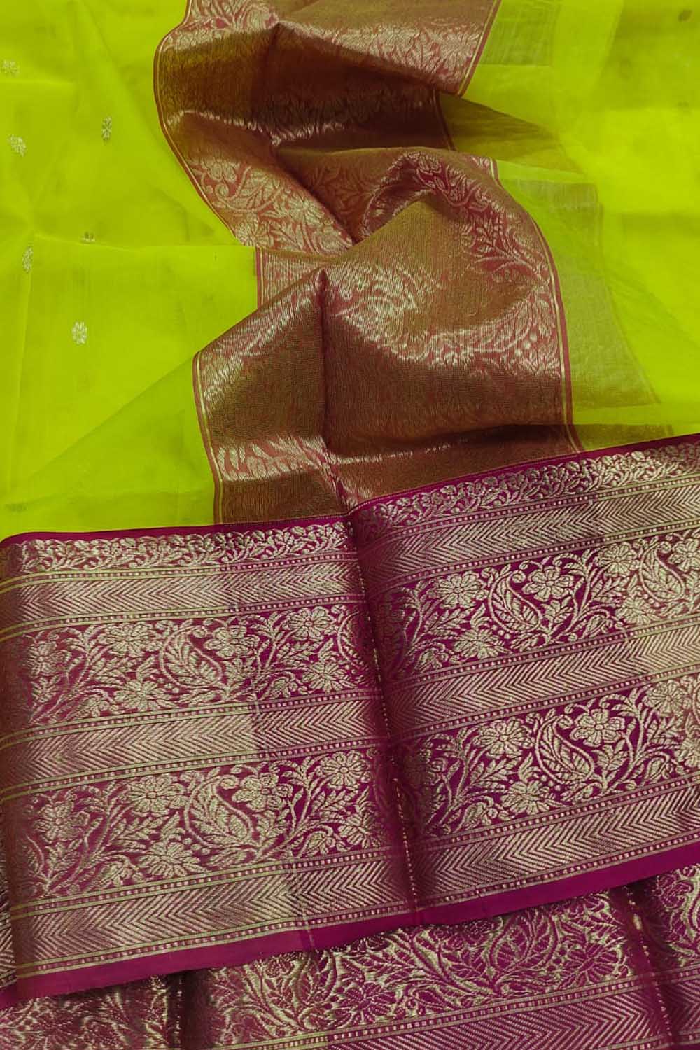 Green Chanderi Handloom Pure Katan Silk Saree - Luxurion World