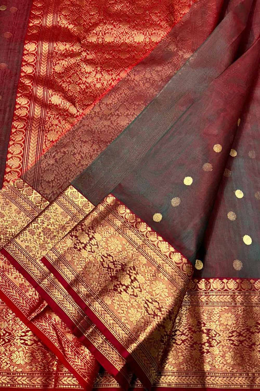 Elegant Maroon Chanderi Silk Saree - Handloom Beauty - Luxurion World