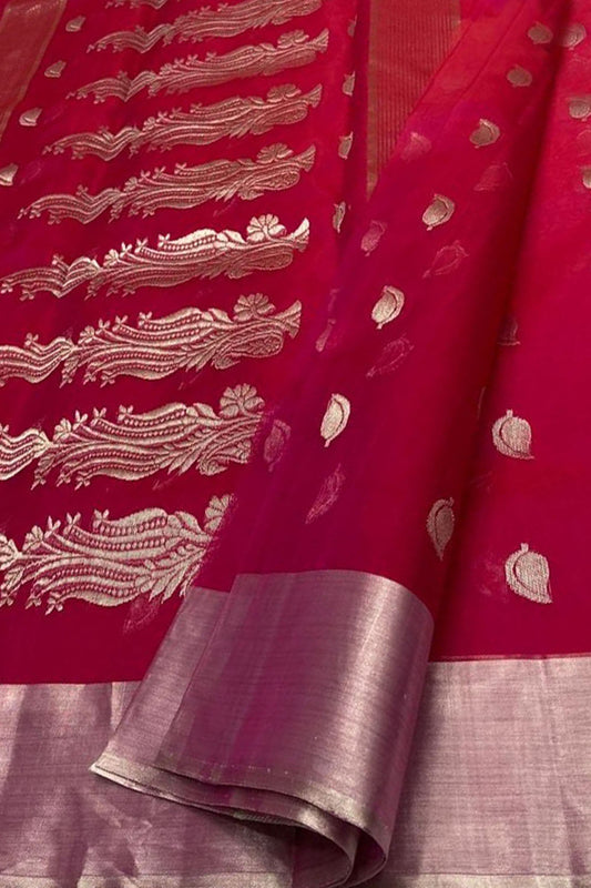 Beautiful Pink Chanderi Handloom Silk Saree - Luxurion World