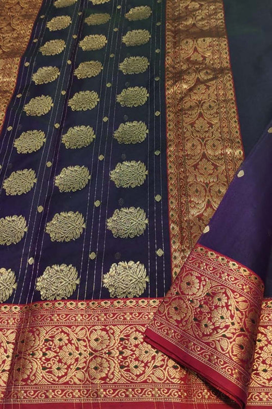Blue Chanderi Handloom Pure Katan Silk Saree - Elegant and Timeless