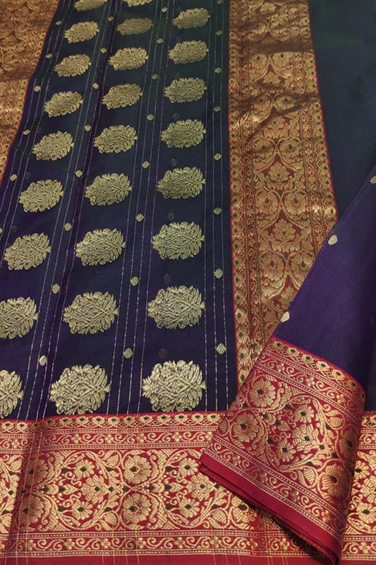 Blue Chanderi Handloom Pure Katan Silk Saree - Elegant and Timeless - Luxurion World