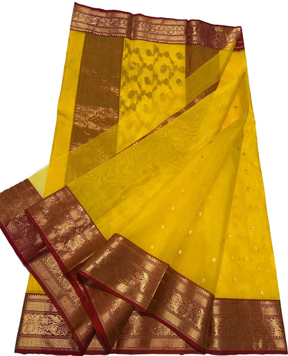 Yellow Chanderi Handloom Katan Silk Saree - Luxurion World