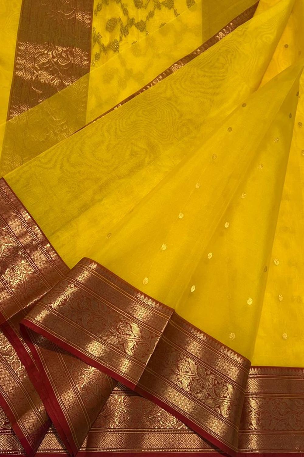 Yellow Chanderi Handloom Katan Silk Saree - Luxurion World