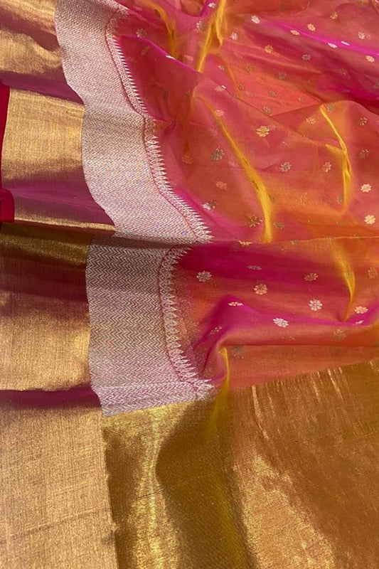 Beautiful Pink Chanderi Handloom Silk Saree - Luxurion World