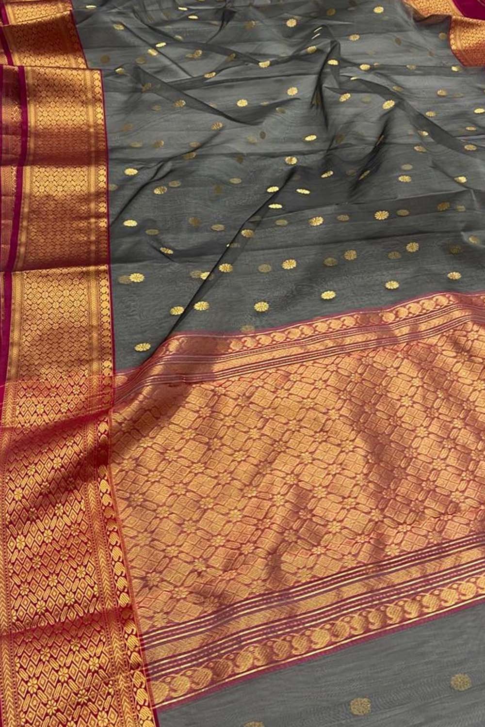Elegant Grey Chanderi Silk Saree - Luxurion World