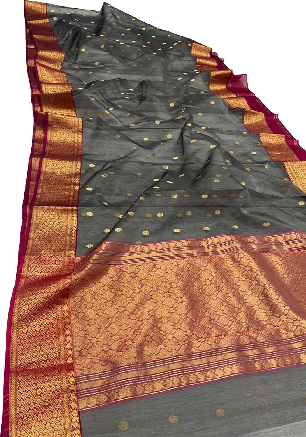 Elegant Grey Chanderi Silk Saree - Luxurion World