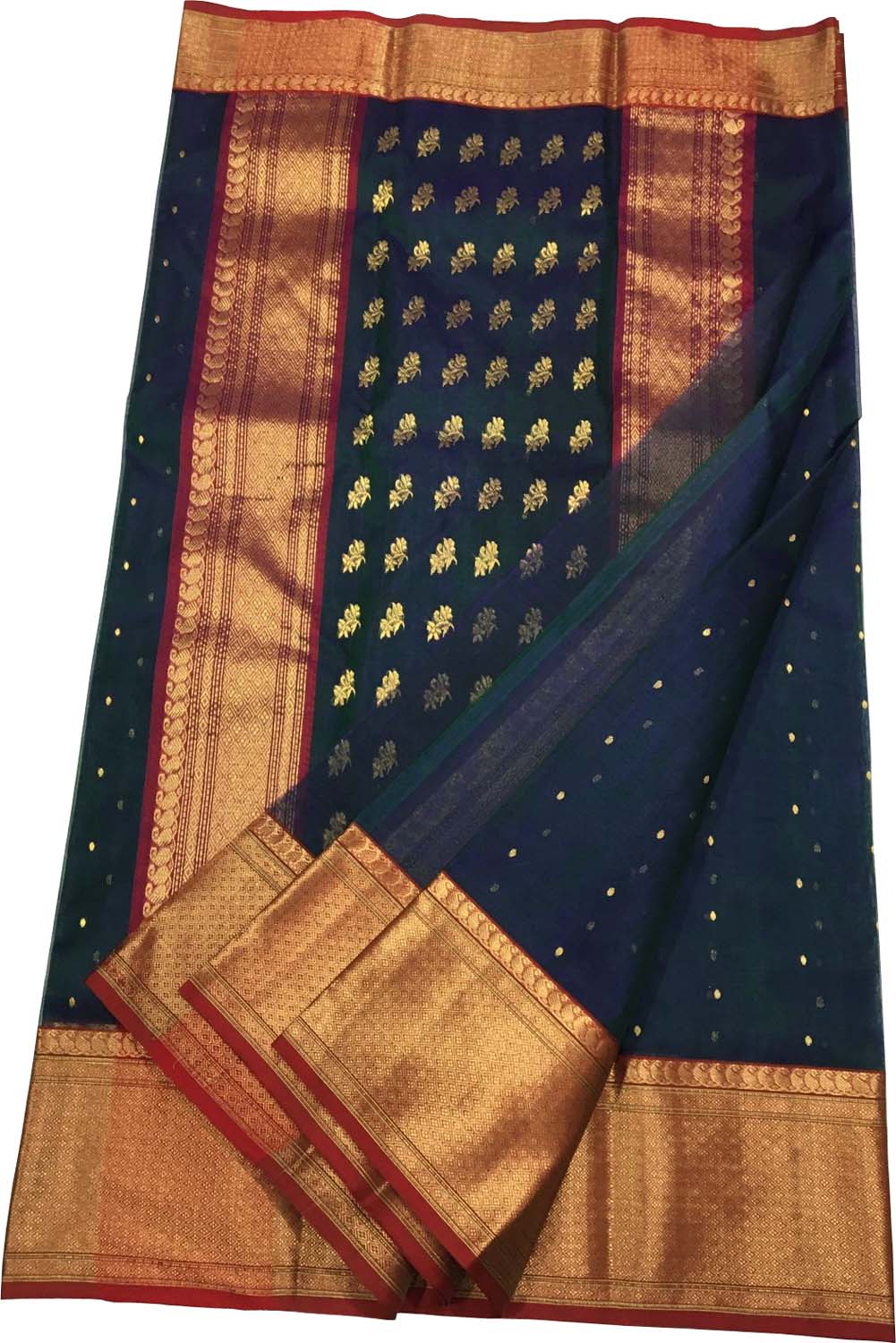 Blue Chanderi Handloom Pure Katan Silk Saree - Luxurion World