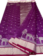 Elegant Purple Chanderi Silk Saree - Handloom Katan Silk - Luxurion World