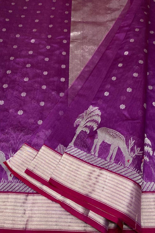 Elegant Purple Chanderi Silk Saree - Handloom Katan Silk - Luxurion World