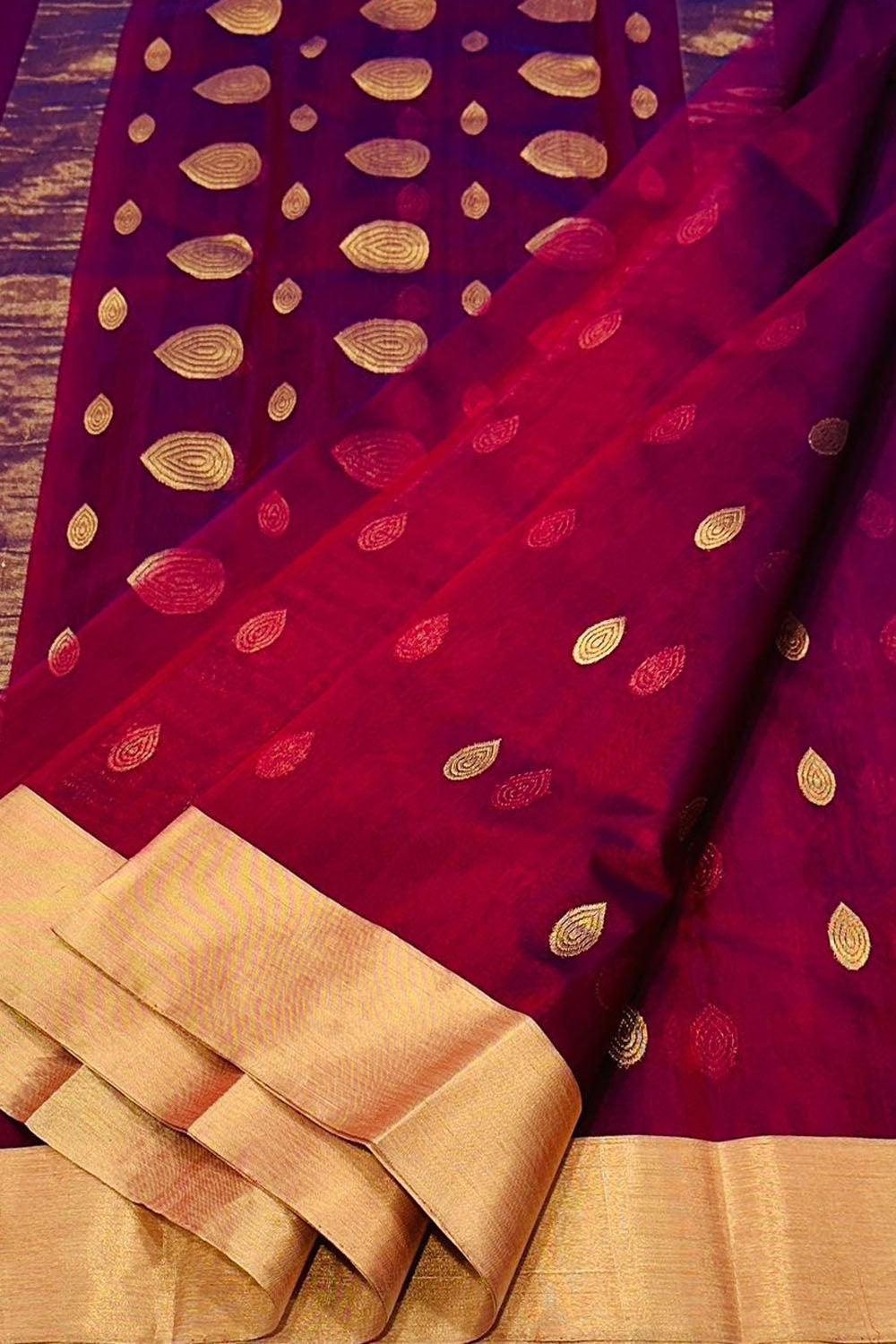 Elegant Maroon Chanderi Silk Saree - Luxurion World