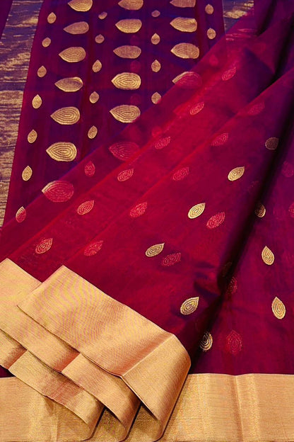 Elegant Maroon Chanderi Silk Saree - Luxurion World