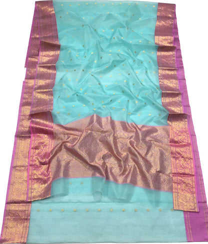 Blue Chanderi Handloom Pure Katan Silk Saree - Elegant and Luxurious - Luxurion World