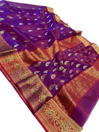 Exquisite Purple Chanderi Handloom Katan Silk Saree - Luxurion World