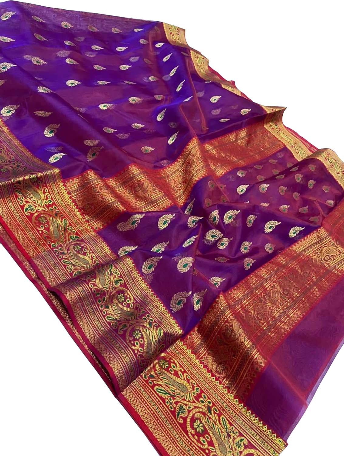 Exquisite Purple Chanderi Handloom Katan Silk Saree - Luxurion World
