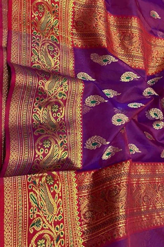 Exquisite Purple Chanderi Handloom Katan Silk Saree - Luxurion World