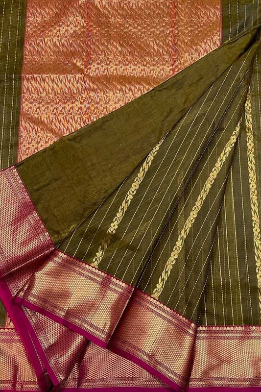 Green Chanderi Handloom Pure Katan Silk Saree - Luxurion World