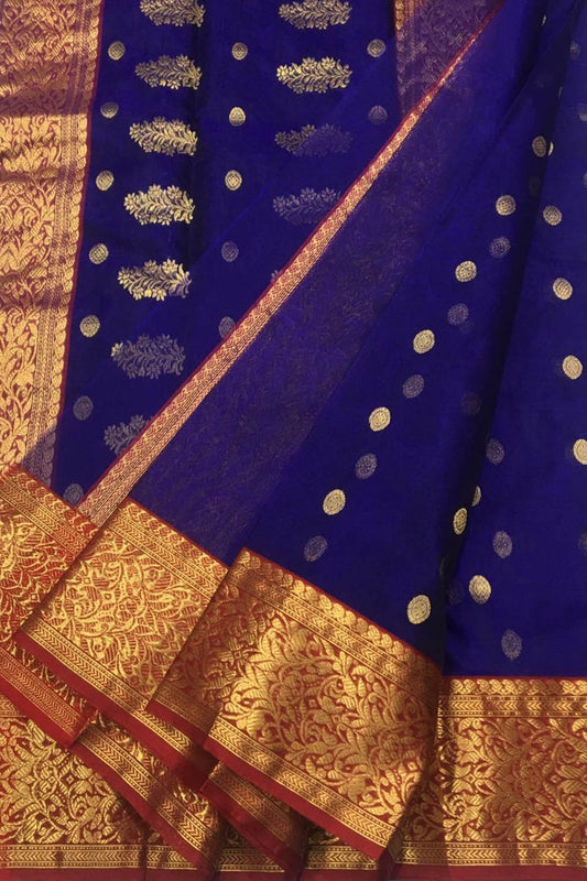 Blue Chanderi Handloom Pure Katan Silk Saree - Luxurion World