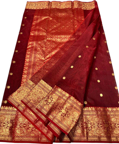 Elegant Maroon Chanderi Silk Saree - Luxurion World