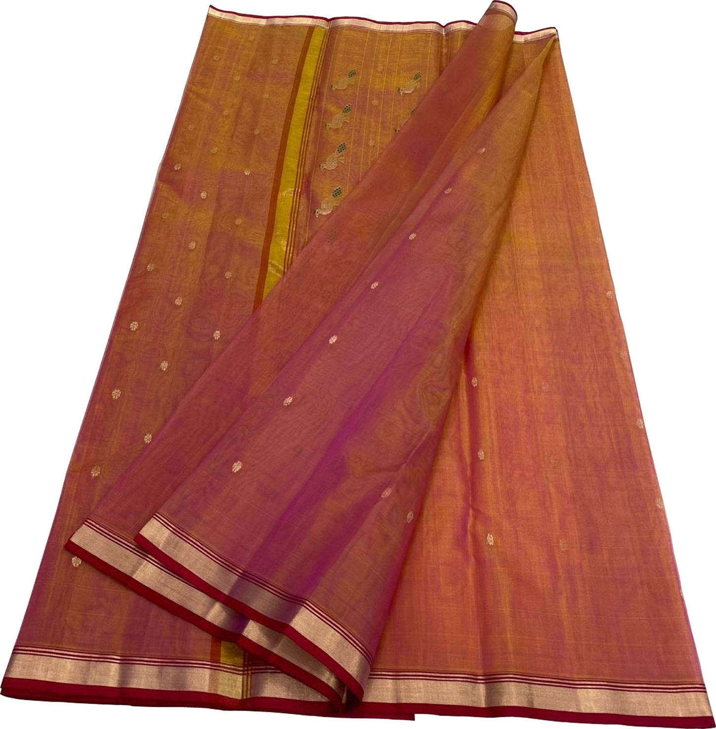 Vibrant Pink & Orange Chanderi Silk Saree - Luxurion World