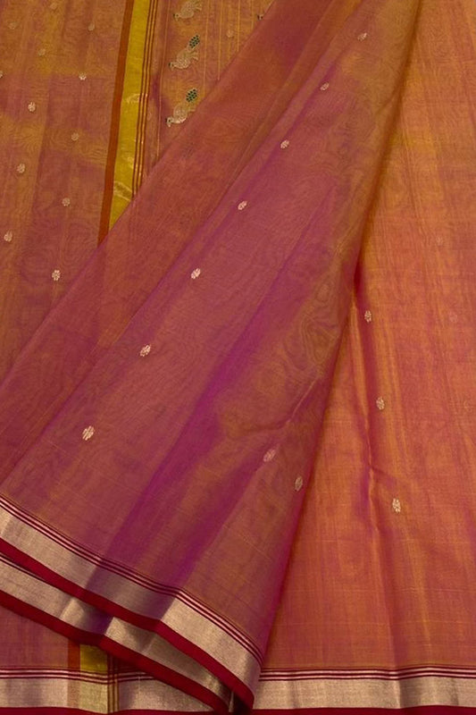 Vibrant Pink & Orange Chanderi Silk Saree - Luxurion World
