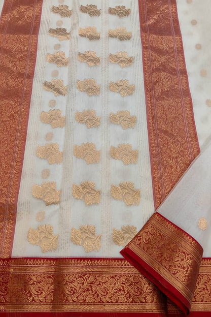 Elegant Off White Chanderi Silk Saree - Luxurion World