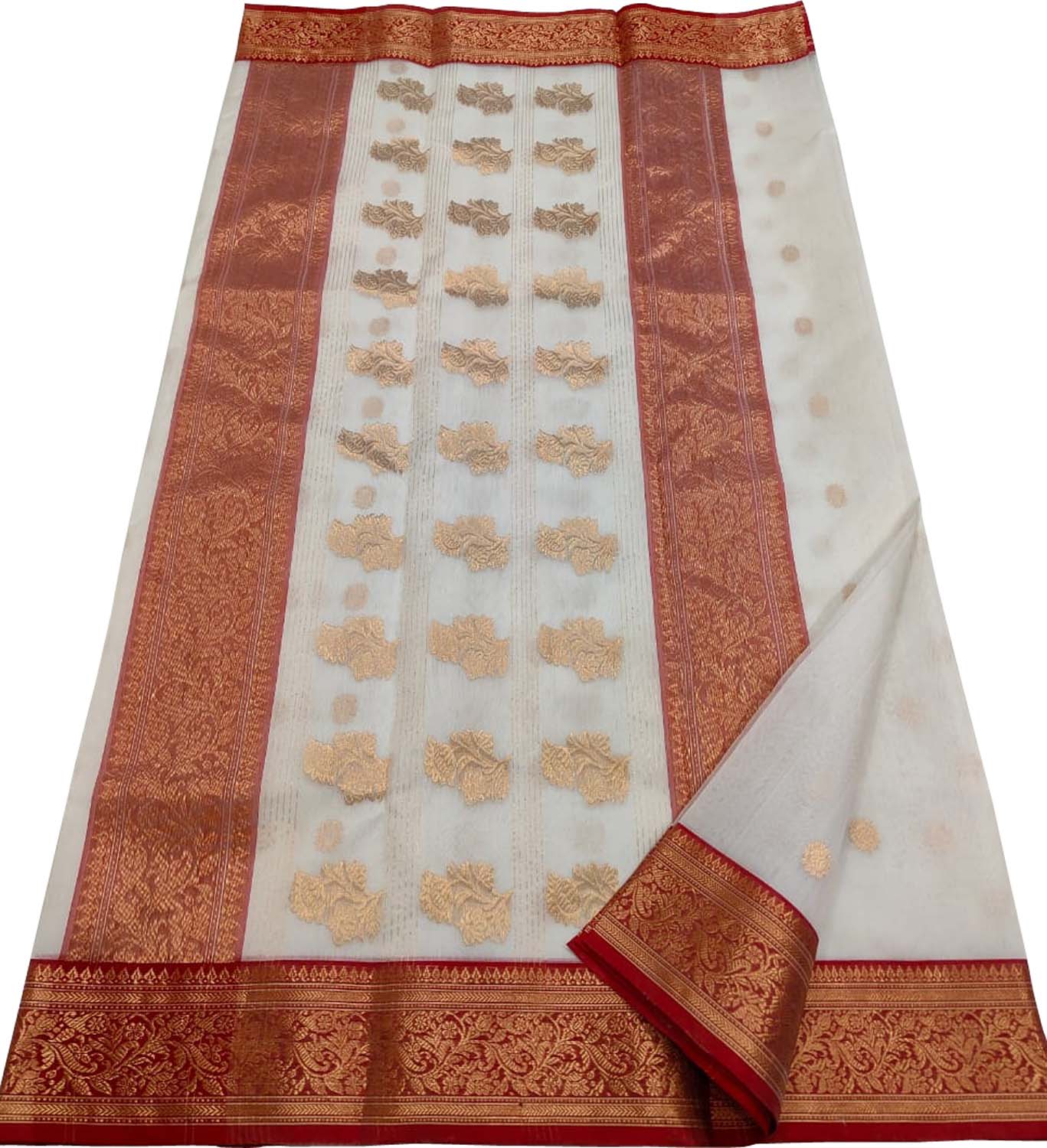 Elegant Off White Chanderi Silk Saree - Luxurion World