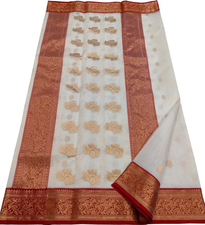 Elegant Off White Chanderi Silk Saree - Luxurion World