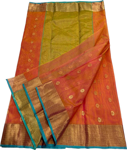 Vibrant Orange & Pink Chanderi Silk Saree - Luxurion World