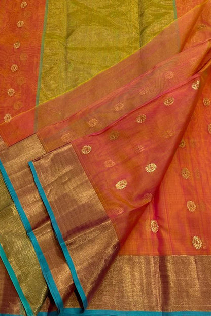 Vibrant Orange & Pink Chanderi Silk Saree - Luxurion World