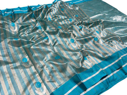 Blue Chanderi Handloom Silk Saree - Elegant and Pure - Luxurion World
